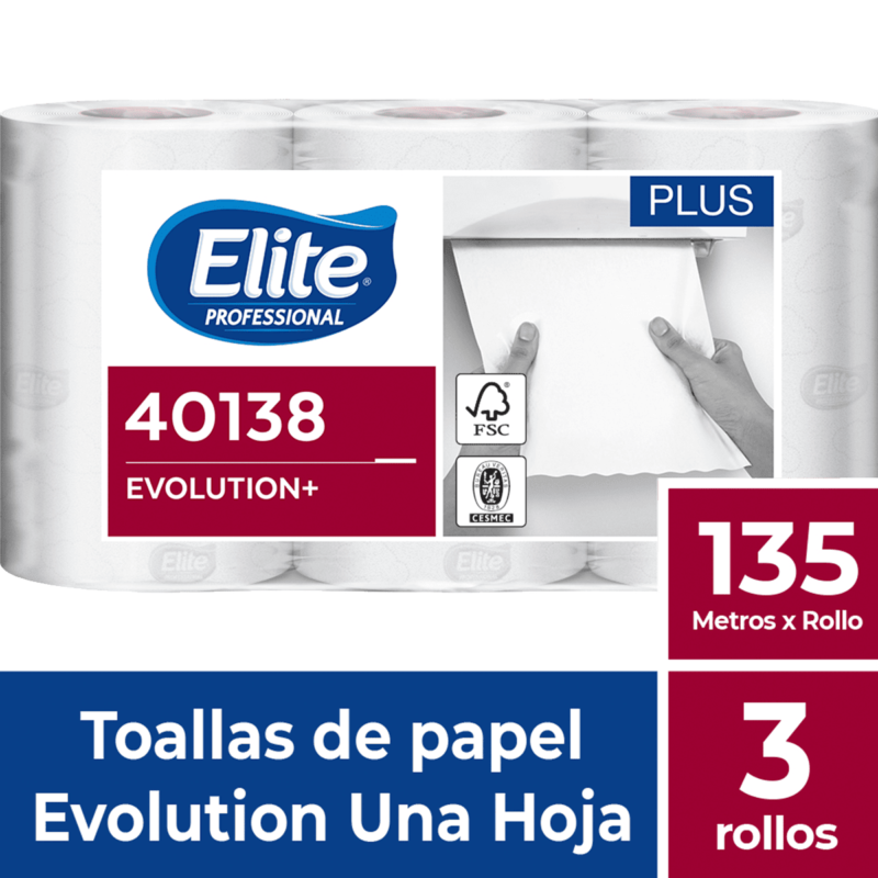 TOALLA DE PAPEL AUTOCORTE ELITE (135 METROS X 3 ROLLOS)