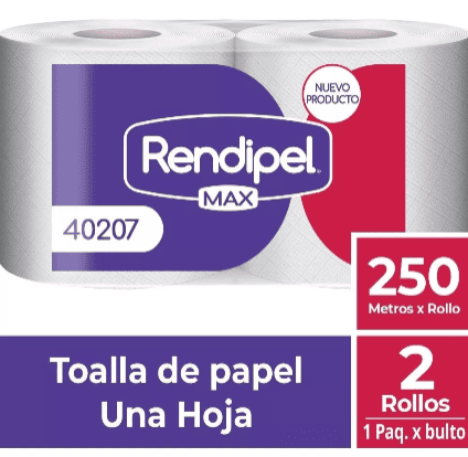 TOALLA DE PAPEL MAX RENDIPEL (250 METROS X 2 ROLLOS)